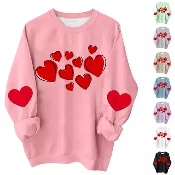 Женская повседневная модная блузка с длинным рукавом и круглым вырезом с принтом ко Дню святого Валентина XL