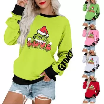 Женская повседневная модная блузка с длинным рукавом и круглым вырезом с принтом и пуловером L