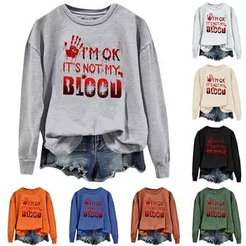 Женская повседневная модная блузка с длинным рукавом и круглым вырезом с принтом XXXL оранжевый