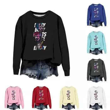 Женская повседневная модная блузка с длинным рукавом и круглым вырезом с принтом и пуловером M