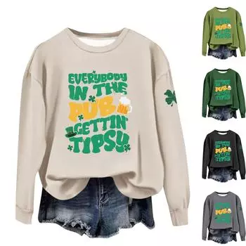 Женская повседневная модная блузка с длинным рукавом и круглым вырезом, пуловер с принтом L армия зеленый