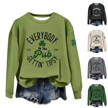 Женская повседневная модная блузка с длинным рукавом и круглым вырезом, пуловер с принтом L армия зеленый