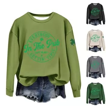 Женская повседневная модная блузка с длинным рукавом и круглым вырезом, пуловер с принтом S