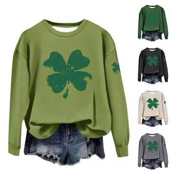 Женская повседневная модная блузка с длинным рукавом и круглым вырезом, пуловер с принтом XL