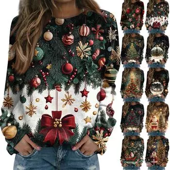 Женская повседневная модная блузка с принтом и длинным рукавом, с круглым вырезом, свитшот, толстовка ко Дню святого Валентина L зелёный