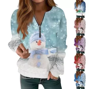 Женская повседневная модная футболка с длинным рукавом на молнии и шее, топ с принтом, пуловер с v-образным вырезом, тонкий топ с длинным рукавом XXXL синий