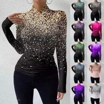 Женская повседневная модная футболка с длинным рукавом и круглым вырезом, пуловер с принтом M