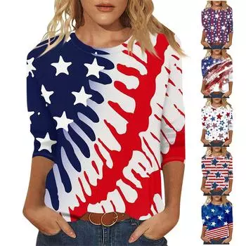 Женская повседневная модная футболка с круглым вырезом и рукавом три четверти, топ L синий