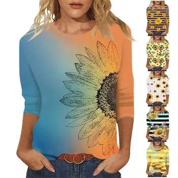 Женская повседневная модная футболка с круглым вырезом и рукавом три четверти, топ L синий