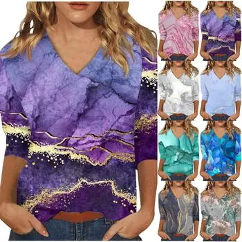 Женская повседневная модная футболка с круглым вырезом и рукавом три четверти, топ S серый