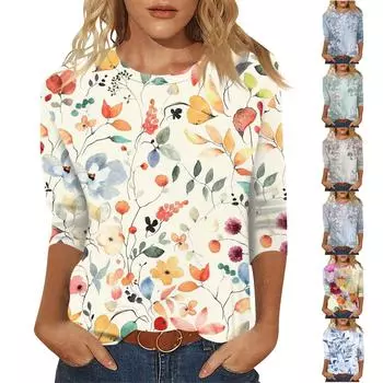 Женская повседневная модная футболка с круглым вырезом и рукавом три четверти, топ L бежевый