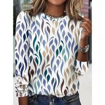 Женская повседневная модная футболка с круглым вырезом и длинным рукавом с принтом в стиле коллизии цветов S