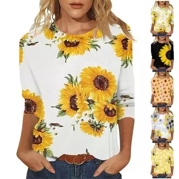 Женская повседневная модная футболка с круглым вырезом и рукавом три четверти, топ L чёрный