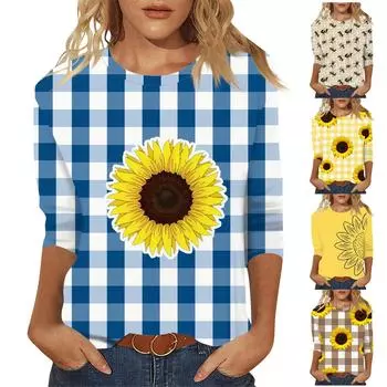 Женская повседневная модная футболка с круглым вырезом и рукавом три четверти, топ L синий