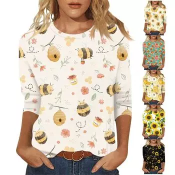 Женская повседневная модная футболка с круглым вырезом и рукавом три четверти, топ L бежевый