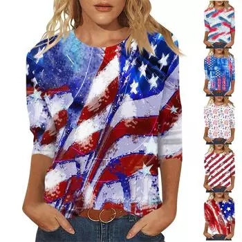 Женская повседневная модная футболка с круглым вырезом и рукавом три четверти, топ L синий