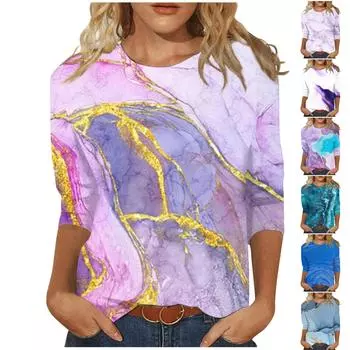 Женская повседневная модная футболка с круглым вырезом и рукавом три четверти, топ L синий