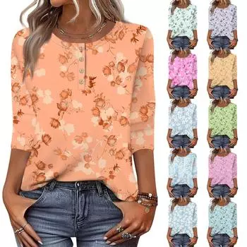 Женская повседневная модная футболка с принтом, круглым вырезом, топ с семью рукавами L
