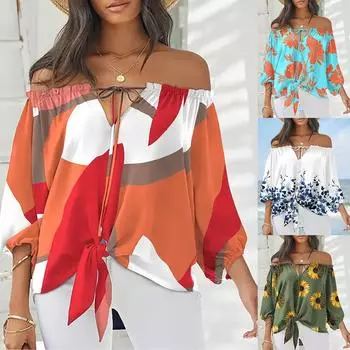 Женская повседневная модная футболка с топом и завязками на плечах, пуловер, рубашка L синий