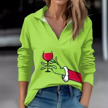 Женская повседневная модная футболка с V-образным вырезом и длинными рукавами L красный