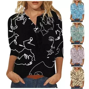 Женская повседневная модная хлопково-льняная женская рубашка с короткими рукавами и принтом, топ XXL зелёный