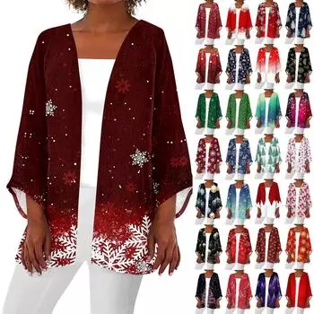 Женская повседневная модная куртка Caot с рождественским принтом, легкая, средней длины, кардиган XXL красный