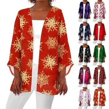 Женская повседневная модная куртка Caot с рождественским принтом, легкая, средней длины, кардиган XXL
