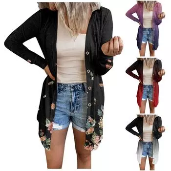 Женская повседневная модная куртка-кардиган с длинными рукавами и пуговицами с принтом XXL