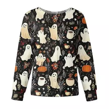 Женская повседневная модная куртка с длинными рукавами, воротником-стойкой, однобортная, с принтом на Хэллоуин, рабочая куртка, топы XXL
