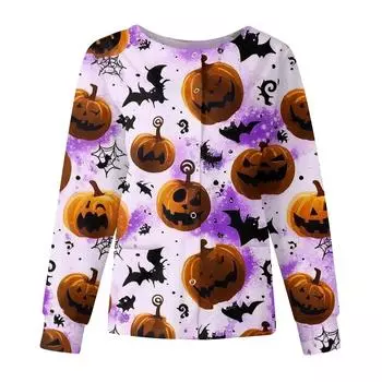 Женская повседневная модная куртка с длинными рукавами, воротником-стойкой, однобортная, с принтом на Хэллоуин, рабочая куртка, топы XL