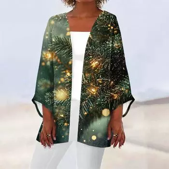 Женская повседневная модная легкая куртка средней длины с принтом, кардиган L армия зеленый