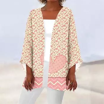 Женская повседневная модная легкая куртка средней длины с принтом, кардиган L бежевый