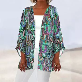 Женская повседневная модная легкая куртка средней длины с принтом в стиле ретро, кардиган XXXL зелёный