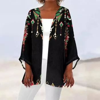 Женская повседневная модная легкая куртка средней длины с принтом Caot в стиле ретро, кардиган L чёрный