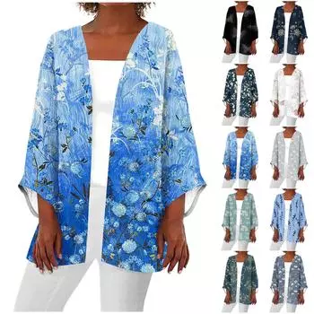 Женская повседневная модная легкая куртка средней длины с принтом Caot в стиле ретро, кардиган L чёрный