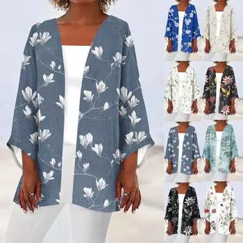 Женская повседневная модная легкая куртка средней длины с принтом в стиле ретро, кардиган L бежевый