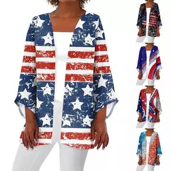 Женская повседневная модная легкая куртка средней длины с принтом, кардиган L чёрный