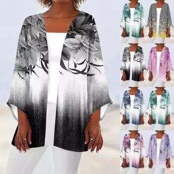 Женская повседневная модная легкая куртка средней длины с принтом в стиле ретро, кардиган L