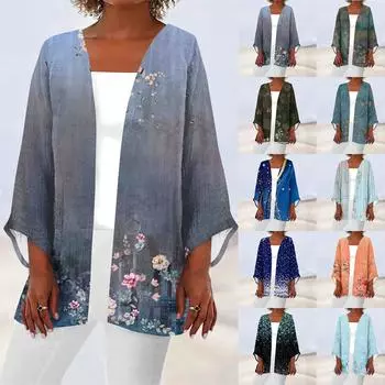 Женская повседневная модная легкая куртка средней длины с принтом в стиле ретро, кардиган L