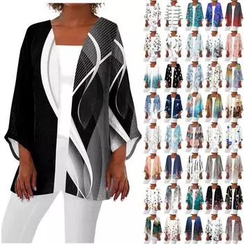 Женская повседневная модная легкая куртка средней длины с принтом Caot в стиле ретро, кардиган L чёрный