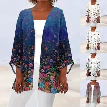 Женская повседневная модная легкая куртка средней длины с принтом в стиле ретро, кардиган L серый