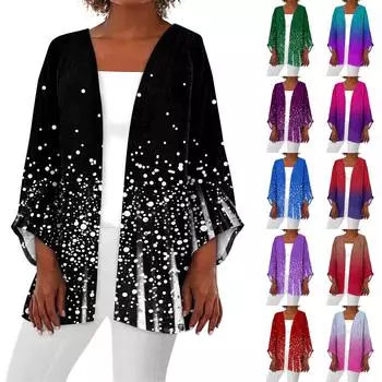 Женская повседневная модная легкая куртка средней длины с принтом в стиле ретро, кардиган L чёрный