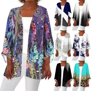 Женская повседневная модная легкая куртка средней длины с принтом Caot в стиле ретро, кардиган XXL чёрный