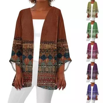 Женская повседневная модная легкая куртка средней длины с принтом, кардиган L синий