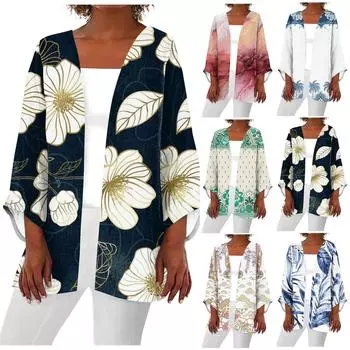 Женская повседневная модная легкая куртка средней длины с принтом, кардиган L бежевый