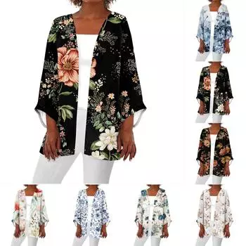 Женская повседневная модная легкая куртка средней длины с принтом, кардиган L бежевый