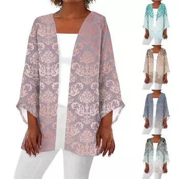 Женская повседневная модная легкая куртка средней длины с принтом в стиле ретро, кардиган L синий