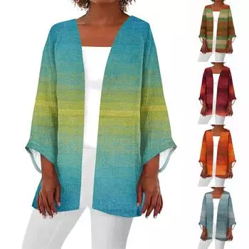 Женская повседневная модная легкая куртка средней длины с принтом, кардиган L зелёный