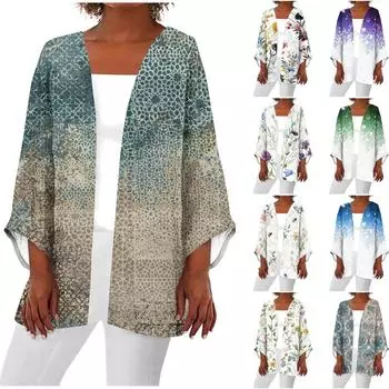 Женская повседневная модная легкая куртка средней длины с принтом в стиле ретро, кардиган XXL синий