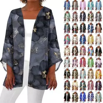 Женская повседневная модная легкая куртка средней длины с принтом Caot в стиле ретро, кардиган L чёрный